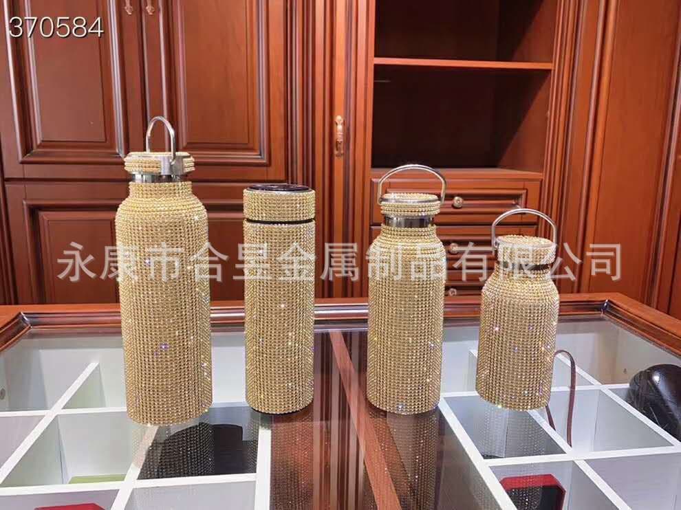 image-Diamond-Studded Stainless Steel Vacuum Flask 600ml Straight Cup