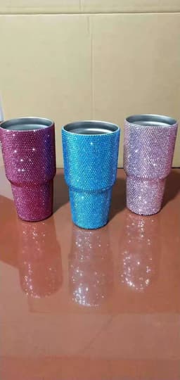 image-Diamond-Studded Stainless Steel Vacuum Flask 600ml Straight Cup