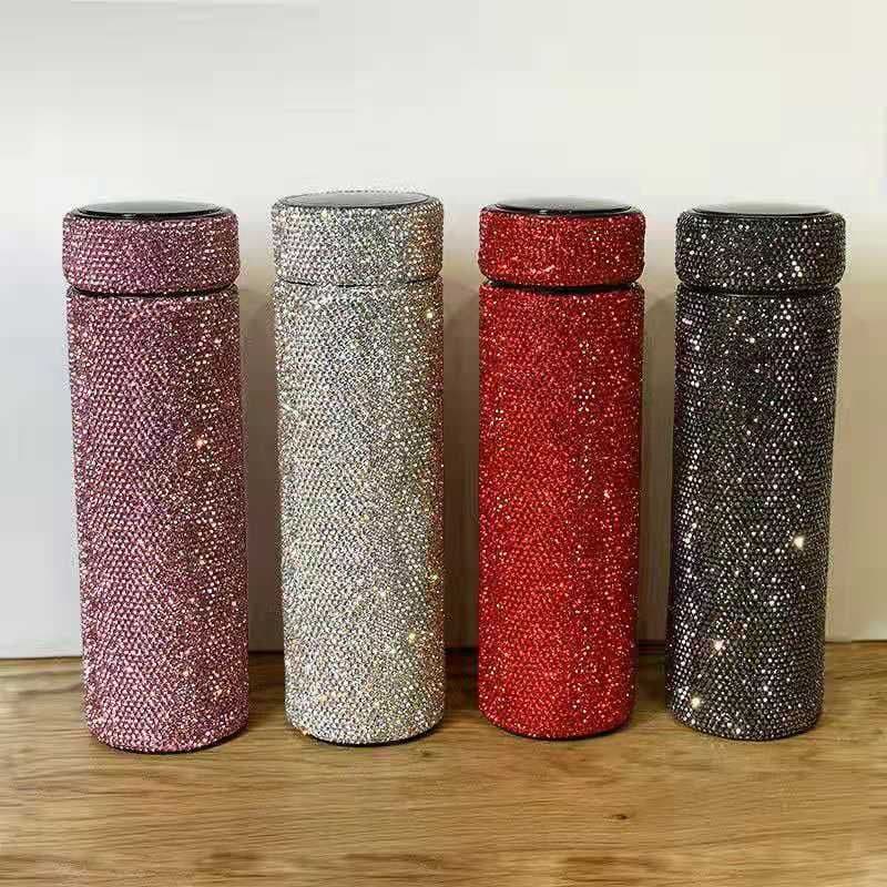 image-Diamond-Studded Stainless Steel Vacuum Flask 600ml Straight Cup