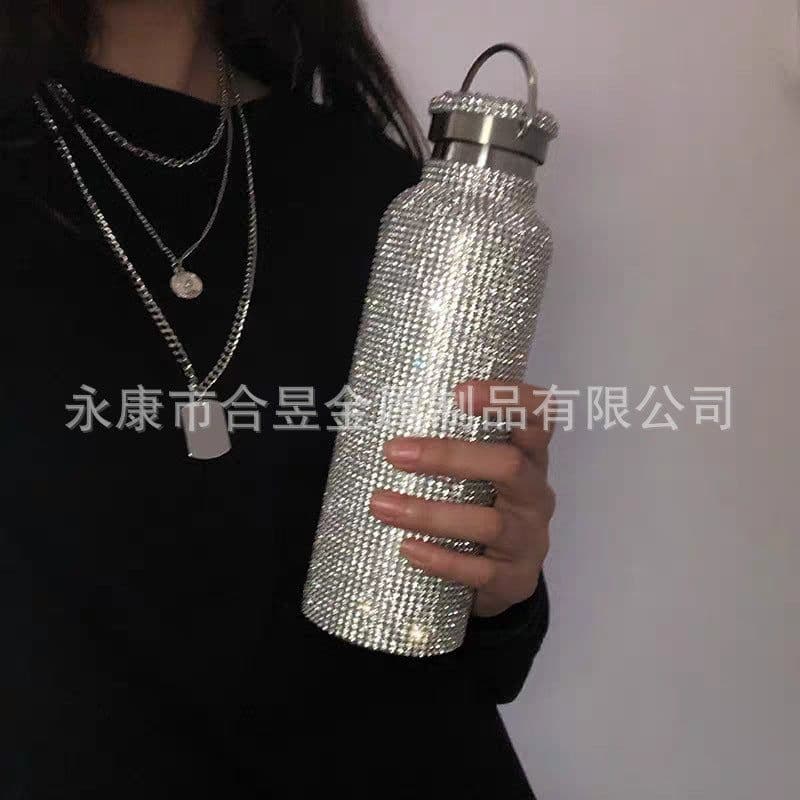 image-Diamond-Studded Stainless Steel Vacuum Flask 600ml Straight Cup