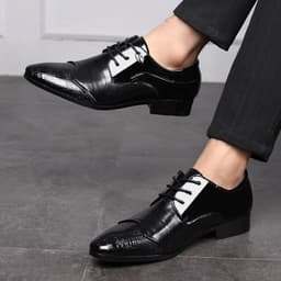 image-Men's Casual Leather Business Dress Shoes Lace Up Oxford Wedding