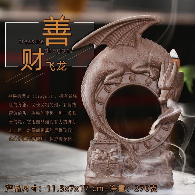 image-Ceramic Dragon Dinosaur Incense Burner with Fog Effect
