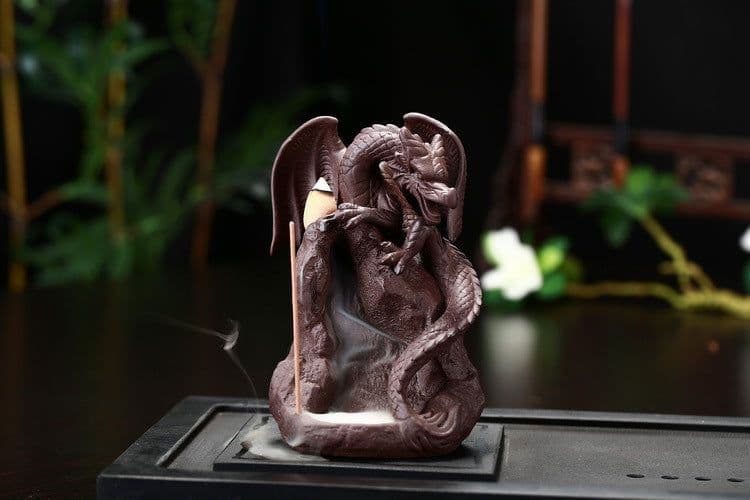 image-Ceramic Dragon Dinosaur Incense Burner with Fog Effect