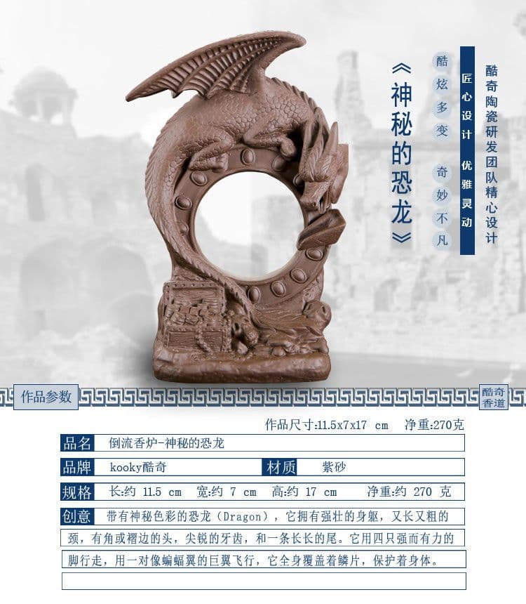 image-Ceramic Dragon Dinosaur Incense Burner with Fog Effect