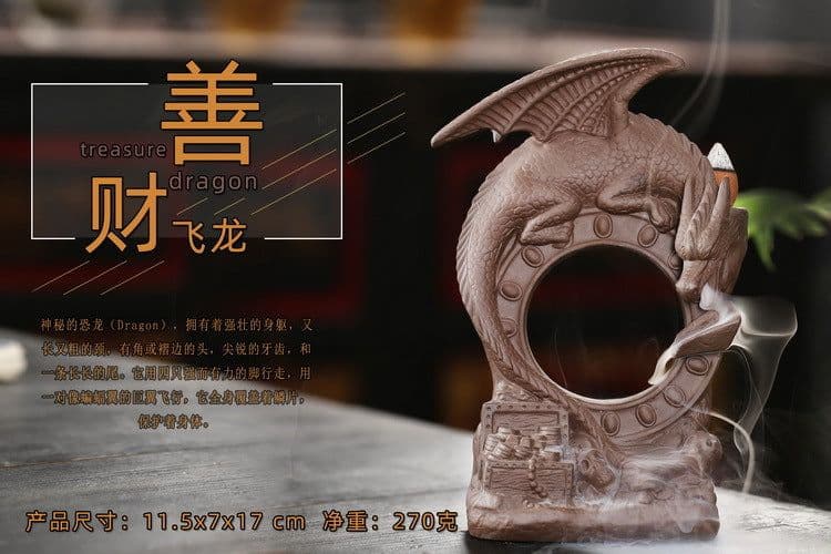 image-Ceramic Dragon Dinosaur Incense Burner with Fog Effect