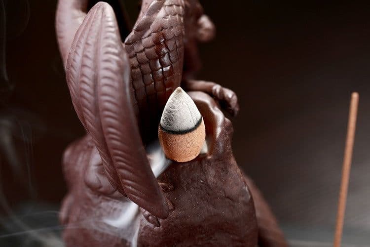 image-Ceramic Dragon Dinosaur Incense Burner with Fog Effect