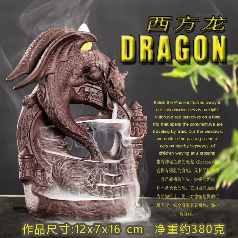 image-Ceramic Dragon Dinosaur Incense Burner with Fog Effect