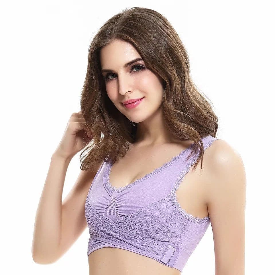 image-Women's Sports Bra Cross Back Wide Strap Shockproof Wireless Full Cup