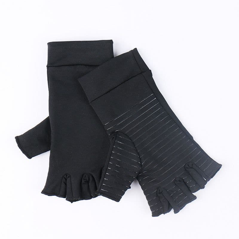 image-Unisex Copper Fiber Half-Finger Cycling Gloves - Black Striped