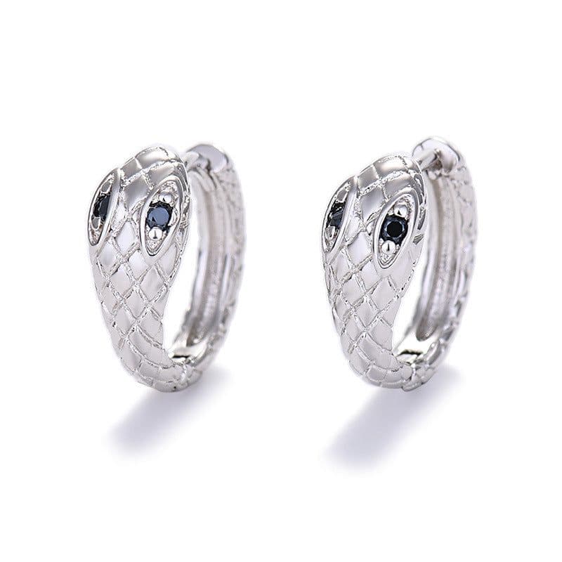 image-S925 Silver Needle Snake-Shaped Geometric Earrings