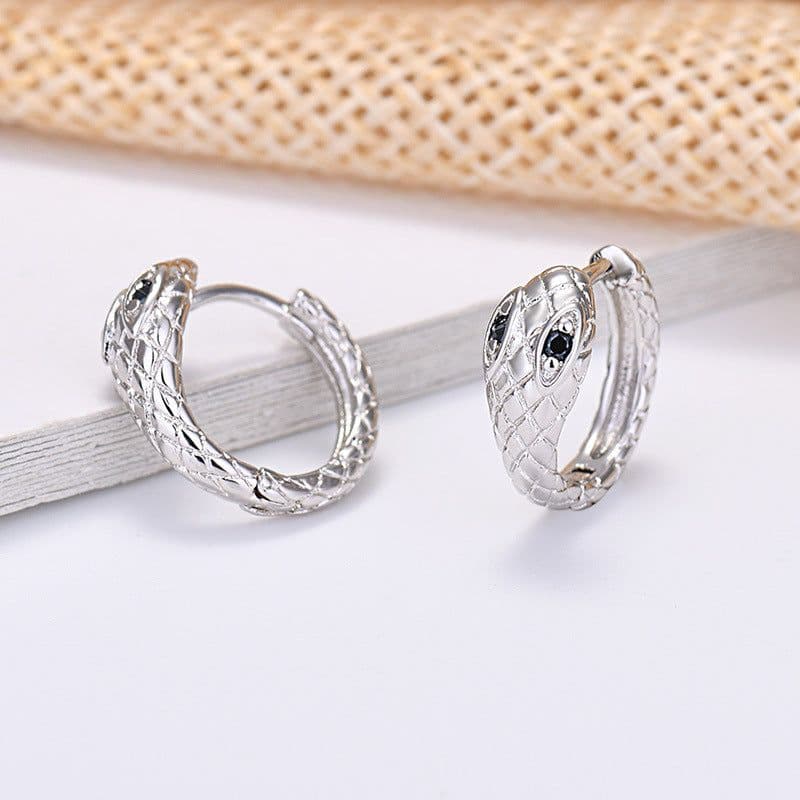 image-S925 Silver Needle Snake-Shaped Geometric Earrings