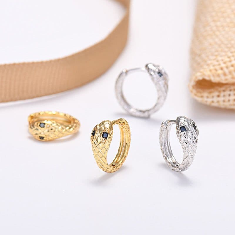 image-S925 Silver Needle Snake-Shaped Geometric Earrings
