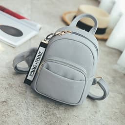 image-Nomefan Small PU Backpack Women's Solid Color Mini Bag Gray