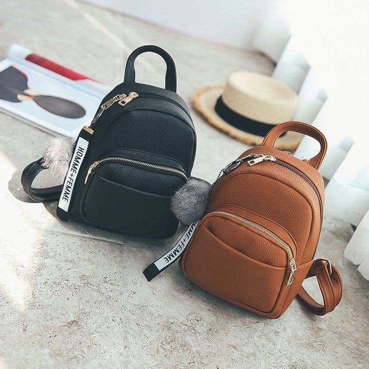 image-Nomefan Small PU Backpack Women's Solid Color Mini Bag Gray