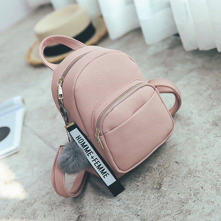 image-Nomefan Small PU Backpack Women's Solid Color Mini Bag Gray