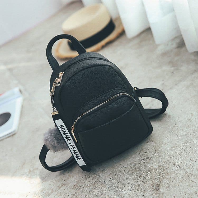 image-Nomefan Small PU Backpack Women's Solid Color Mini Bag Gray