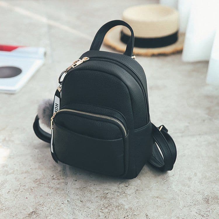 image-Nomefan Small PU Backpack Women's Solid Color Mini Bag Gray