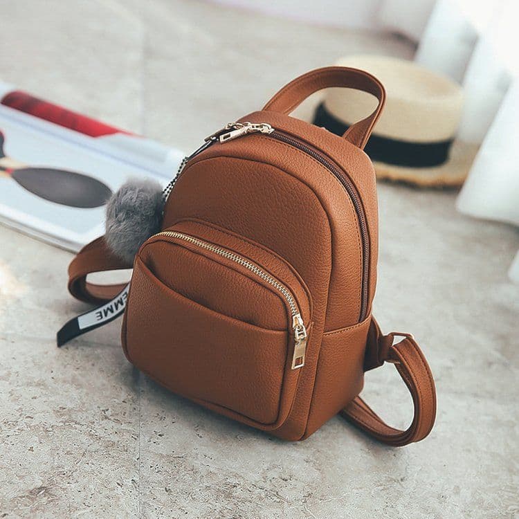 image-Nomefan Small PU Backpack Women's Solid Color Mini Bag Gray