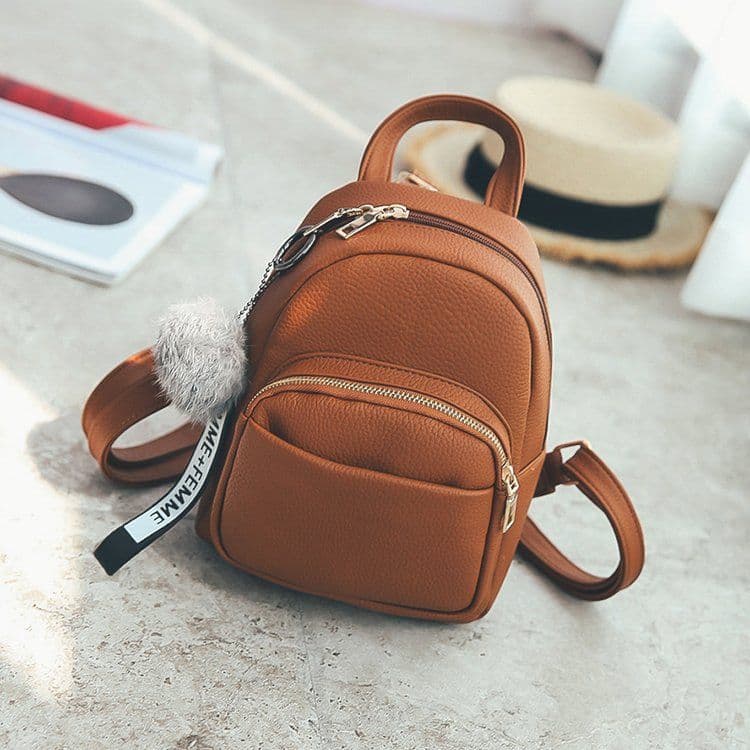 image-Nomefan Small PU Backpack Women's Solid Color Mini Bag Gray