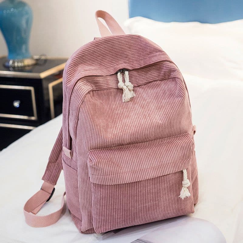 image-Corduroy Backpack Women's Casual Campus Student Bag 40x28x12cm
