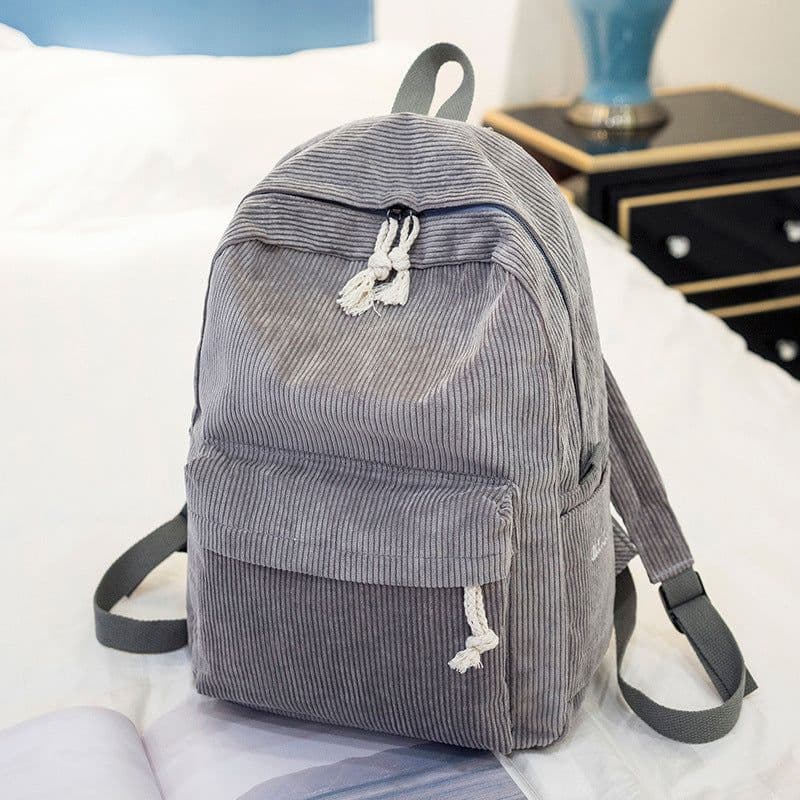 image-Corduroy Backpack Women's Casual Campus Student Bag 40x28x12cm