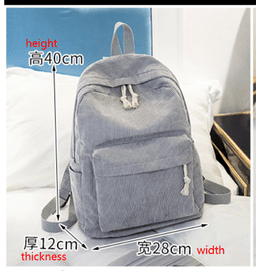 image-Corduroy Backpack Women's Casual Campus Student Bag 40x28x12cm