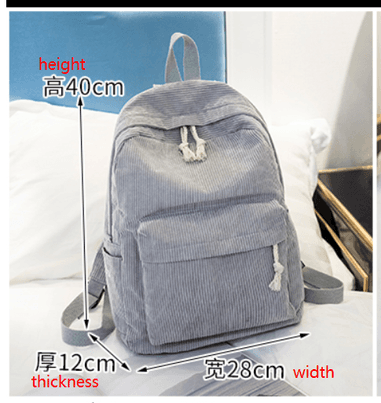 image-Corduroy Backpack Women's Casual Campus Student Bag 40x28x12cm