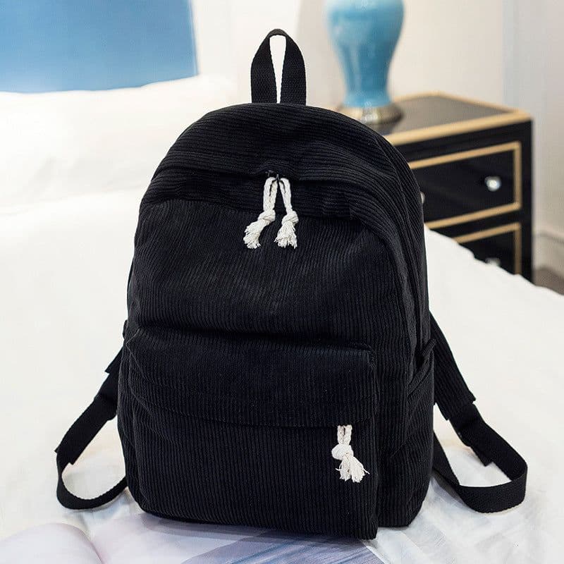 image-Corduroy Backpack Women's Casual Campus Student Bag 40x28x12cm