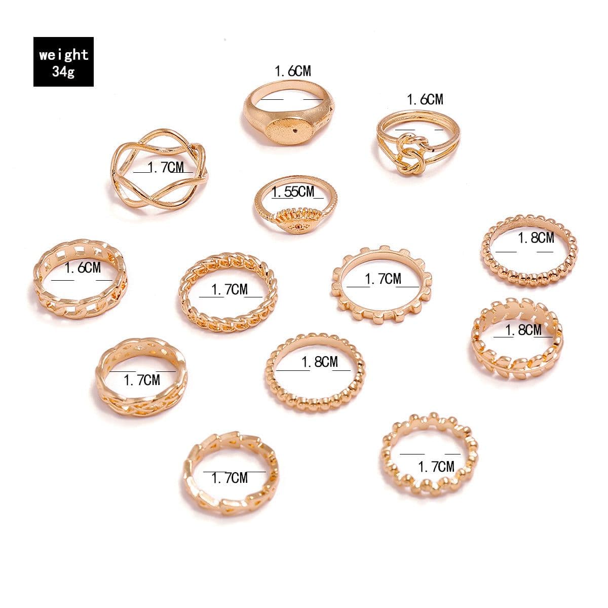 image-13-Piece Geometric Ring Set Gold Alloy Triangle Leaf Star Women's Jewelry