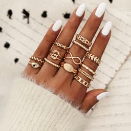 image-13-Piece Geometric Ring Set Gold Alloy Triangle Leaf Star Women's Jewelry