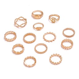 image-13-Piece Geometric Ring Set Gold Alloy Triangle Leaf Star Women's Jewelry