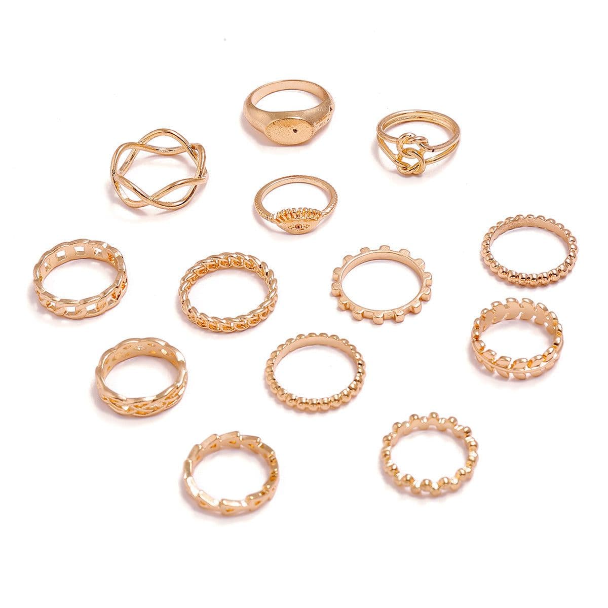 image-13-Piece Geometric Ring Set Gold Alloy Triangle Leaf Star Women's Jewelry