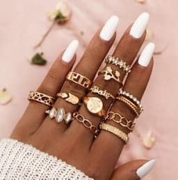 image-13-Piece Geometric Ring Set Gold Alloy Triangle Leaf Star Women's Jewelry