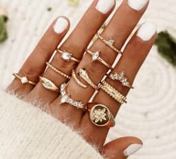 image-13-Piece Geometric Ring Set Gold Alloy Triangle Leaf Star Women's Jewelry