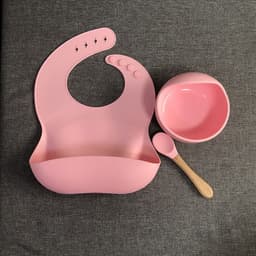 image-YC Silicone Baby Cutlery Set 3-Piece Bib Suction Bowl Spoon