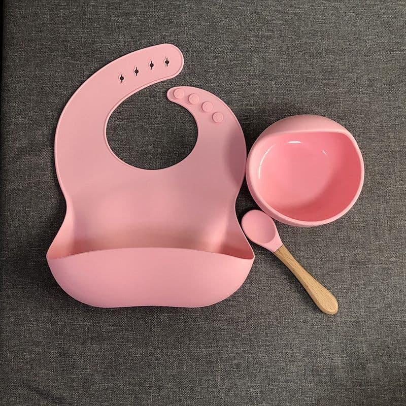 image-YC Silicone Baby Cutlery Set 3-Piece Bib Suction Bowl Spoon