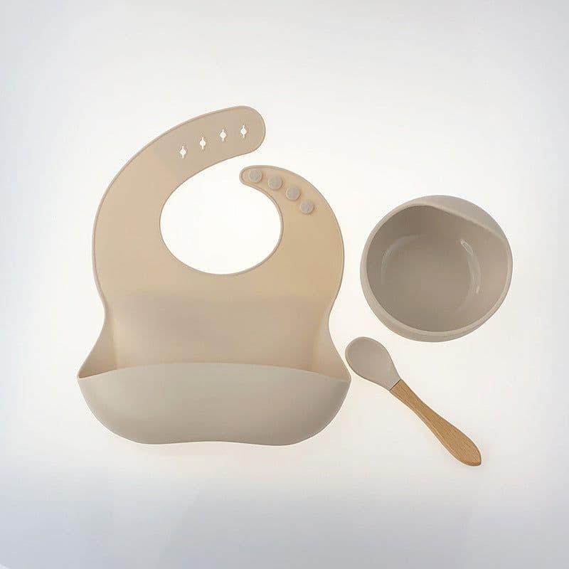 image-YC Silicone Baby Cutlery Set 3-Piece Bib Suction Bowl Spoon