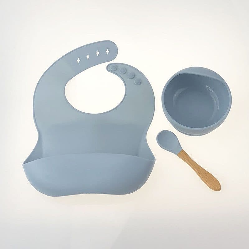 image-YC Silicone Baby Cutlery Set 3-Piece Bib Suction Bowl Spoon