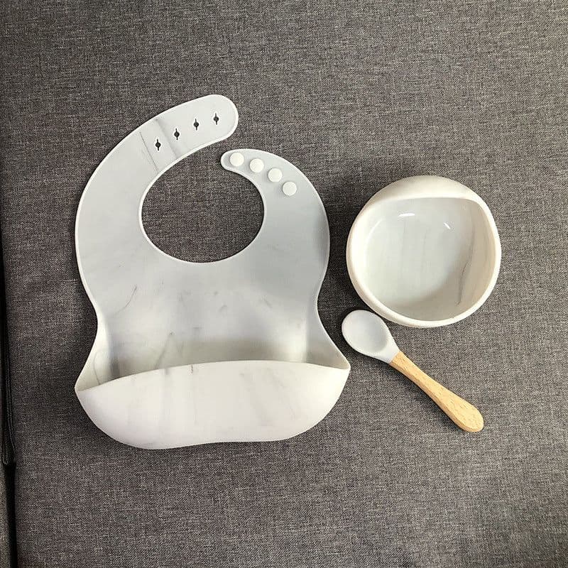 image-YC Silicone Baby Cutlery Set 3-Piece Bib Suction Bowl Spoon