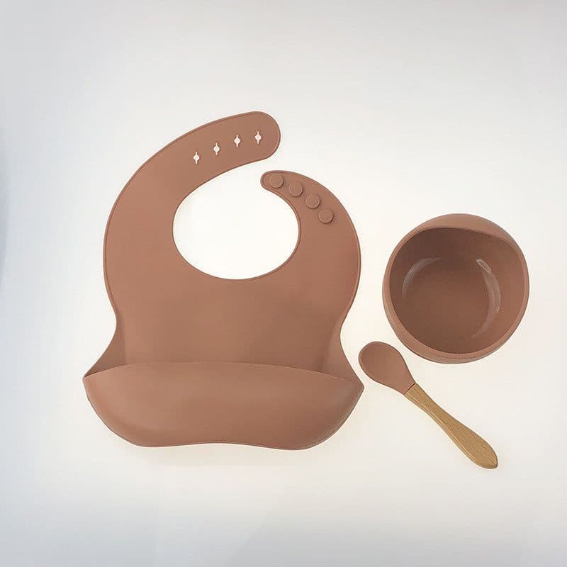 image-YC Silicone Baby Cutlery Set 3-Piece Bib Suction Bowl Spoon