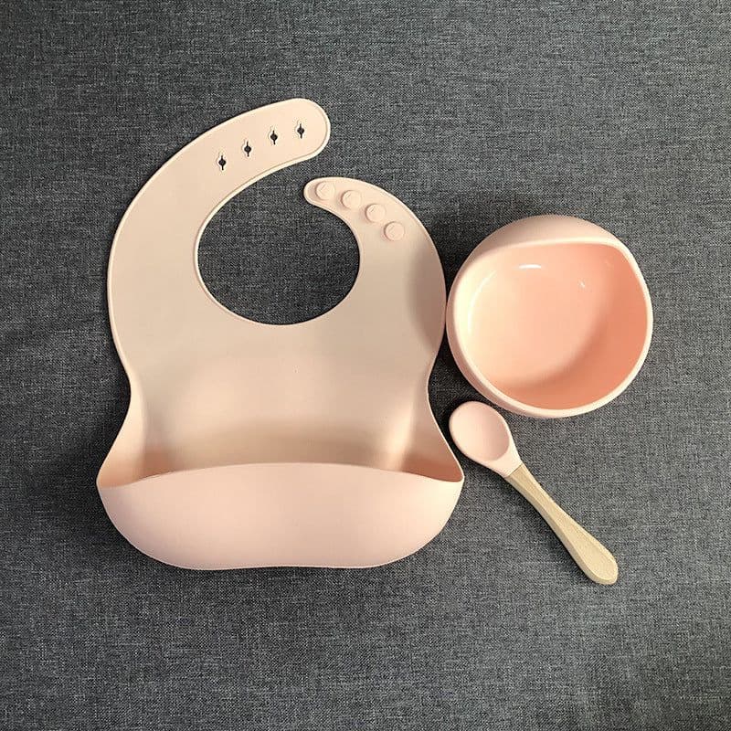 image-YC Silicone Baby Cutlery Set 3-Piece Bib Suction Bowl Spoon