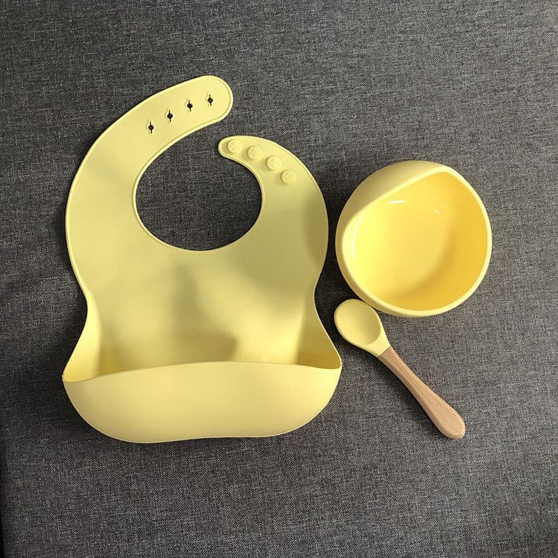 image-YC Silicone Baby Cutlery Set 3-Piece Bib Suction Bowl Spoon