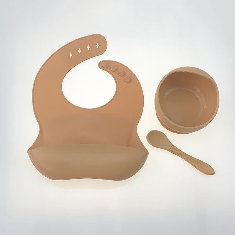 image-YC Silicone Baby Cutlery Set 3-Piece Bib Suction Bowl Spoon