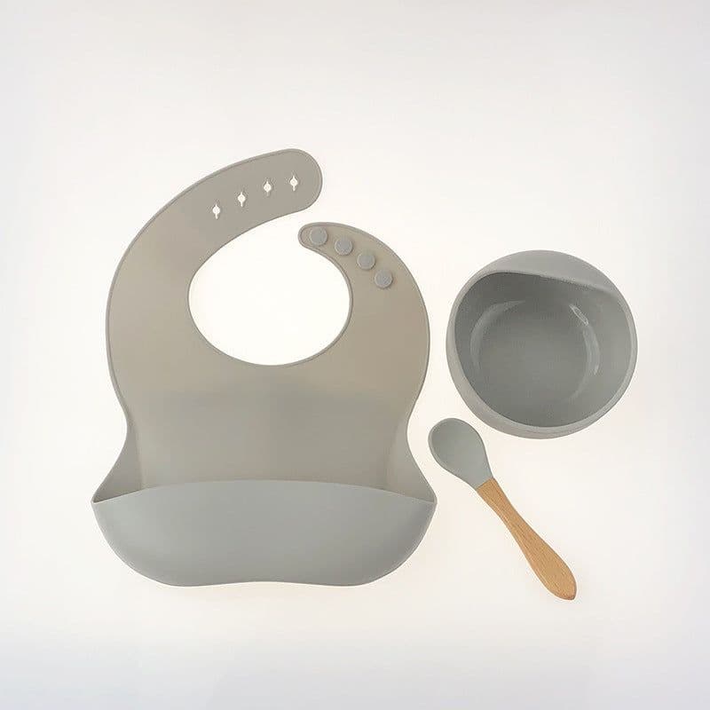 image-YC Silicone Baby Cutlery Set 3-Piece Bib Suction Bowl Spoon
