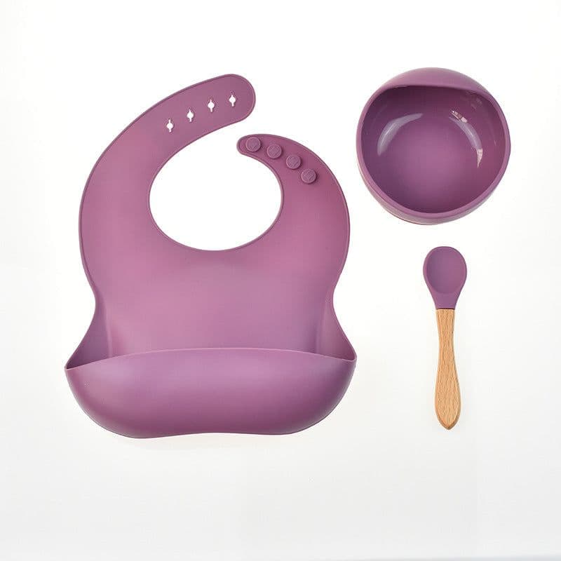 image-YC Silicone Baby Cutlery Set 3-Piece Bib Suction Bowl Spoon