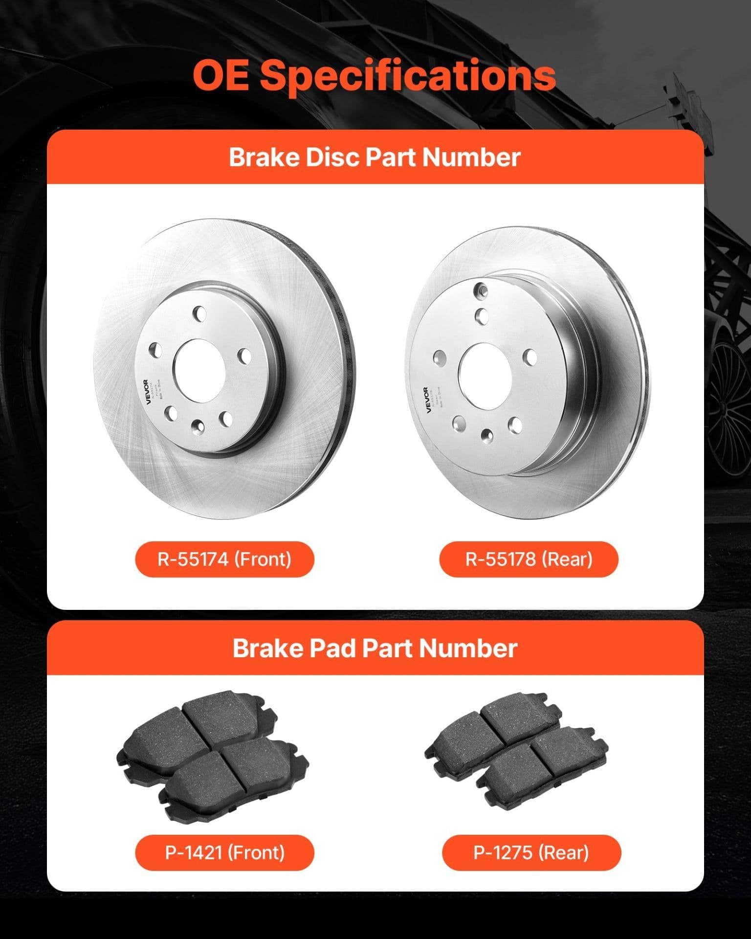 image-VEVOR Front and Rear Brake Kit Compatible with 2010-2017 Chevrolet Equinox, 2010-2017 GMC Terrain, Hollow Brake Rotors Ceramic Brake Pads Replacement Kit, 12.7 in Front Rotors, 12 in Rear Rotors