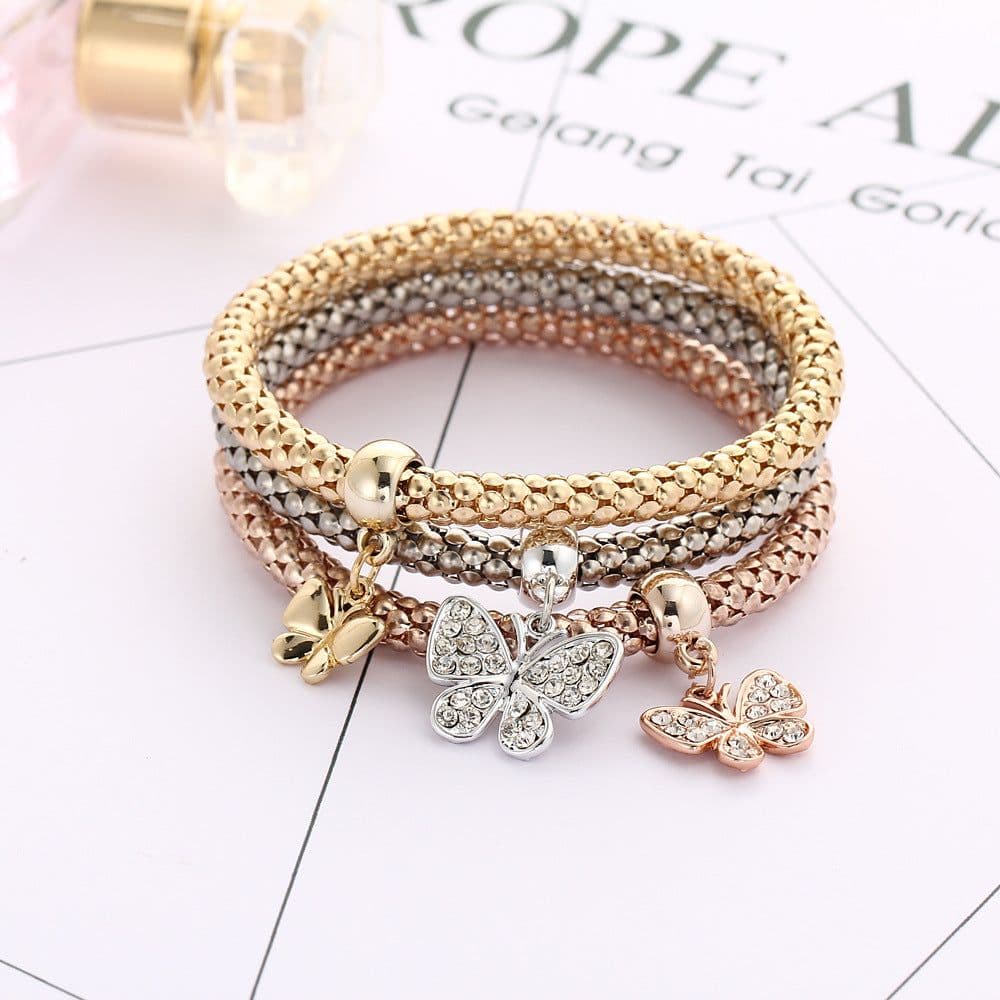 image-BJ012 Crystal Butterfly Pendant Bracelet Women's Multi-Color Chain