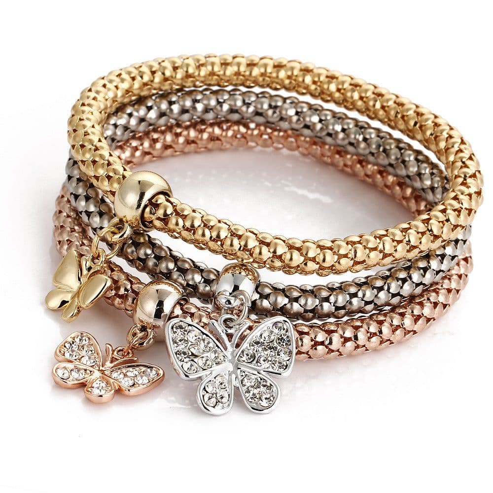 image-BJ012 Crystal Butterfly Pendant Bracelet Women's Multi-Color Chain