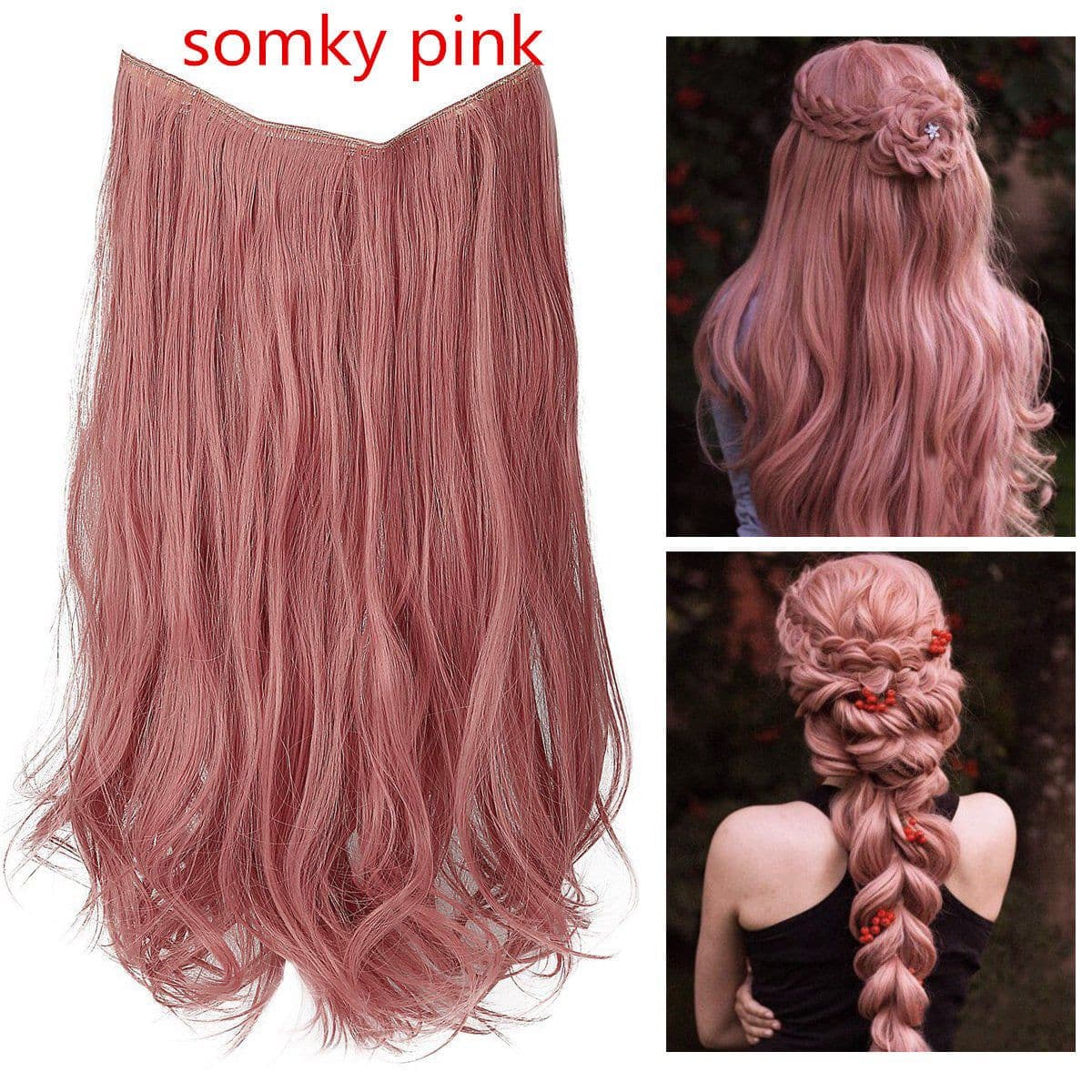 image-Fish Line Curly Hair Extension 40cm Matte Silk Wig