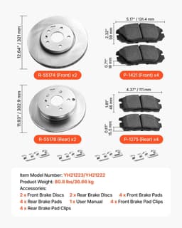 image-VEVOR Front and Rear Brake Kit Compatible with 2010-2017 Chevrolet Equinox, 2010-2017 GMC Terrain, Hollow Brake Rotors Ceramic Brake Pads Replacement Kit, 12.7 in Front Rotors, 12 in Rear Rotors